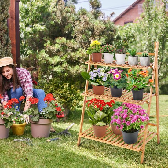 3 Tier Ladder Bloemstandaard - Bamboe Bloem Display Stand - Scheve Ladder Plantenladder Outdoor voor Balkon - Woonkamer - Tuin - Patio - Decoratie - Meubel van Merkloos	 — afbeelding 3