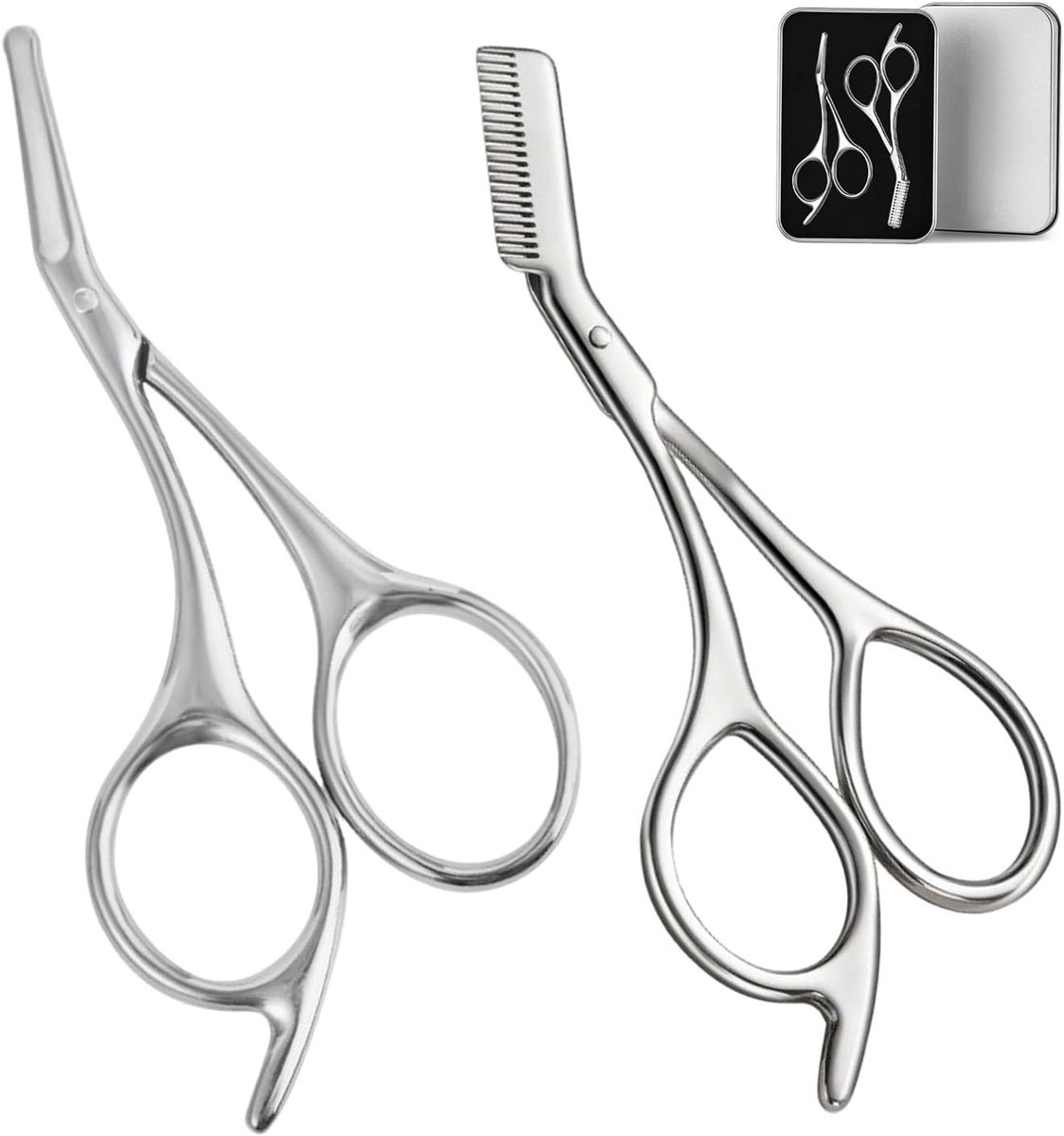 2 Stuks Wenkbrauwtrimmer Schaar - Roestvrijstalen Wenkbrauwschaar met Kammen voor Perfecte Wenkbrauwen, Ideaal voor Thuis en Reizen
