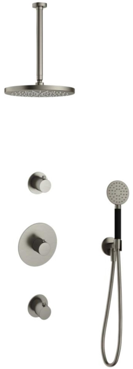 Hotbath Cobber - Inbouw Regendoucheset - Geborsteld Nikkel - 2 Stopkranen - Thermostatisch
