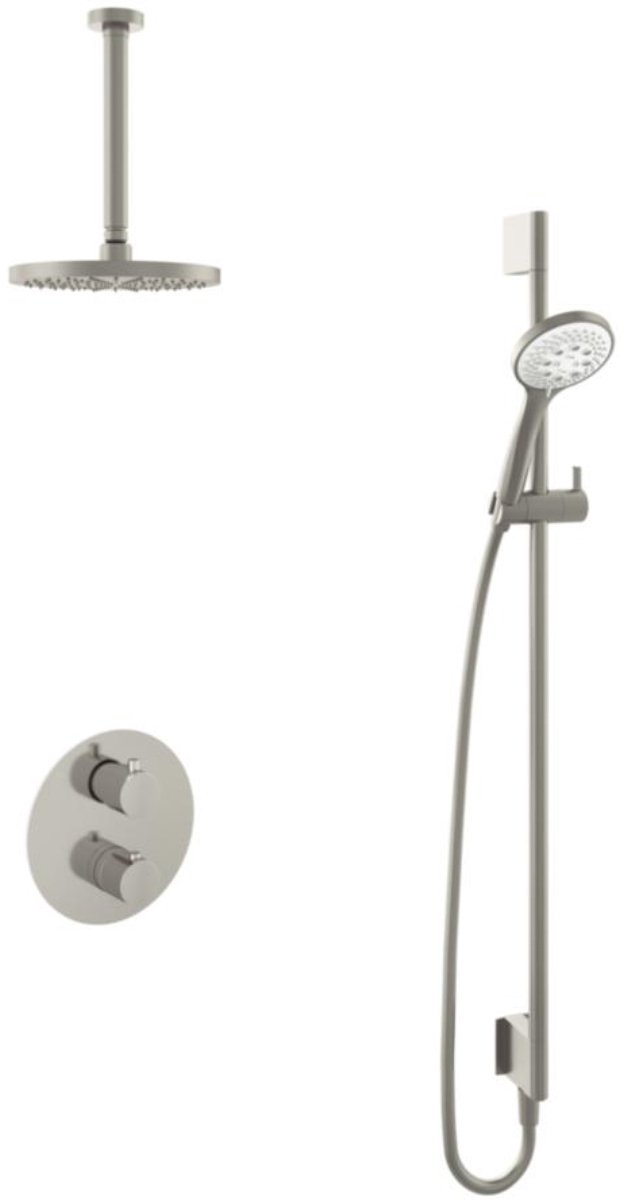 Hotbath Buddy - Inbouw Regendoucheset - Thermostatisch - Plafondbuis 30 cm - Hoofddouche 200 mm - Ronde Handdouche 3 Standen - Glijstang 900 mm - met 2-Weg Stop-Omstel - Waterbesparend - V02