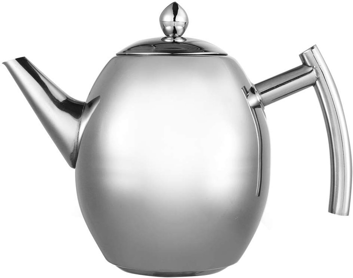 Dailygoody - Roestvrijstalen Theepot 1L - Koffiezetapparaat met Filter - Duurzaam en Elegant - Zilver - Geschikt voor Thuis en Horeca - Hoogglans Gepo...
