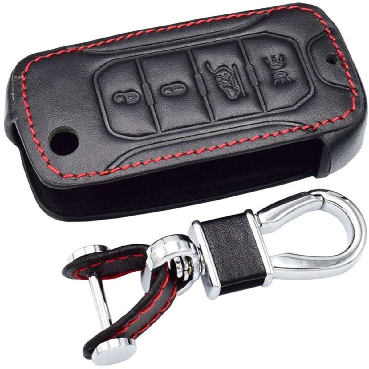 Dailygoody - Lederen Autosleutel Cover - Sleutelhanger - Opvouwbaar - Universeel - Bescherming - Geschikt voor Jeep Renegade 2015-2022