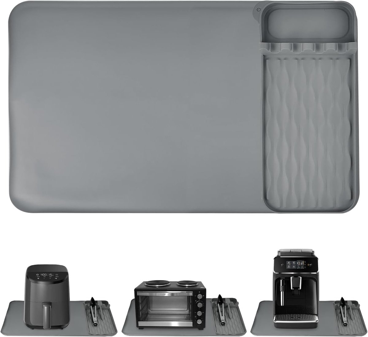 Hittebestendige siliconen matten voor luchtfriteuse airfryer-mat met keukenaccessoirehouder voor magnetron oven bescherming voor keukenwerkbladen antislip en waterdicht (grijs)