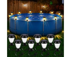 Solar Framed Pool Light – 12 Stuks Waterdichte Solar Tuinlampen voor Bovengronds Zwembad, Omheining, Tuin – Warm Geel Licht voor Zwembad & Trampoline Decoratie – 1 Set