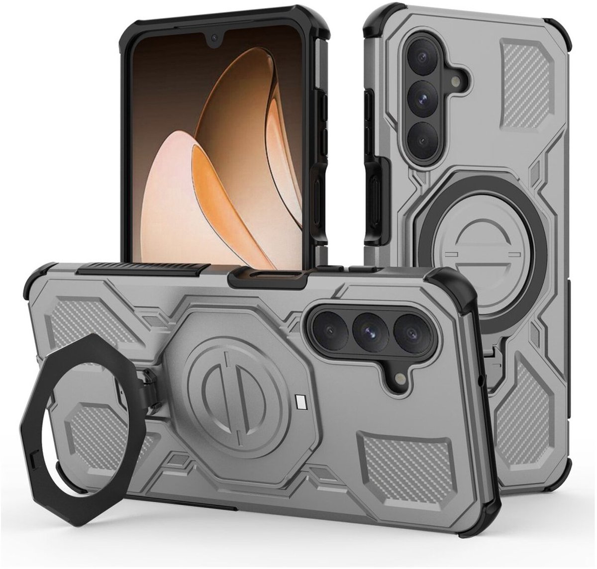 Hoesje geschikt voor Samsung Galaxy A26 | Compatibel met MagSafe / Qi2 | 360° Draaibare Magnetische Standaard | Back Cover Kickstand Ring | Grijs