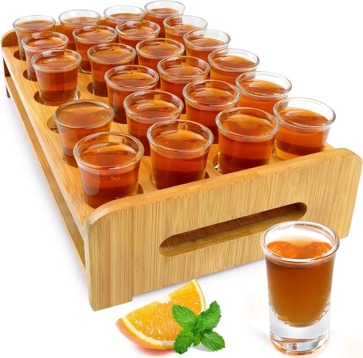 Set van 24 Grote Shotglazen met Houder, 1oz/30ml - Dikke Bodem, Helder Glas voor Feestjes, Bars en Thuisgebruik