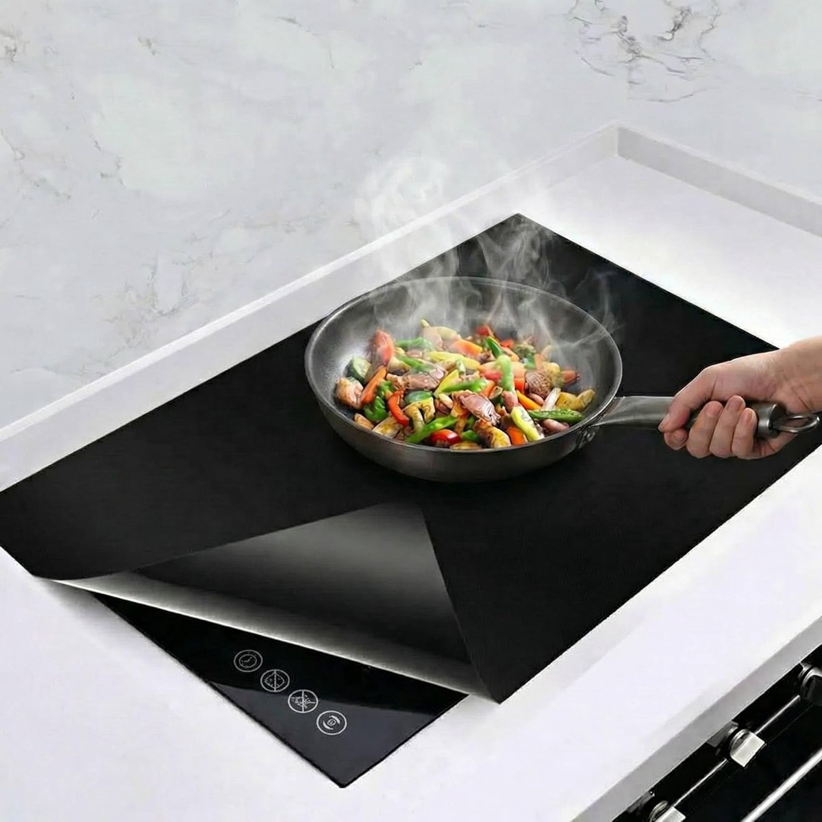 Siliconen Beschermmat voor Inductiekookplaat - 78 x 52 cm, Snijbaar, Vaatwasserbestendig, Zwart, Ideaal voor Keuken en Kookoppervlak