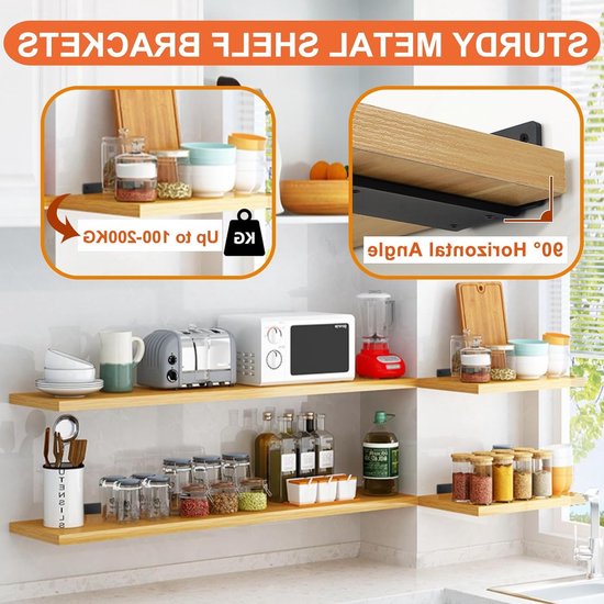 Set van 4 Zwarte Wandplank Steunen, 5 Inch Zwevende Plankbeugels, Sterke Metalen L-Beugels voor Wandmontage en Plankondersteuning — afbeelding 2