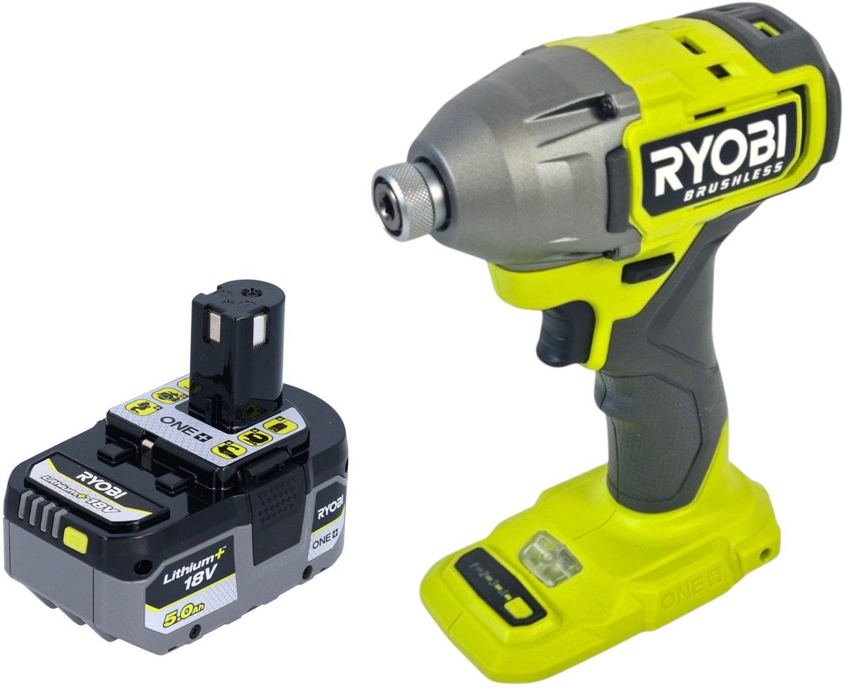 RYOBI RID18BL-0 accu-slagmoersleutel 18 V 300 Nm 1/4" borstelloos + 1x accu 5,0 Ah - zonder oplader