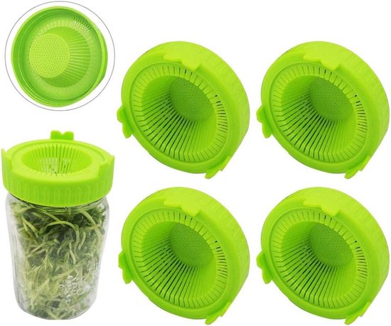 Set van 4 Spruitdeksels voor Microgroenten - Gemakkelijk Spoelen en Afvoeren, Kleurige Plastic Opbergdeksels voor Potten met Brede Opening en Ideaal voor Groenten van Merkloos — afbeelding 3
