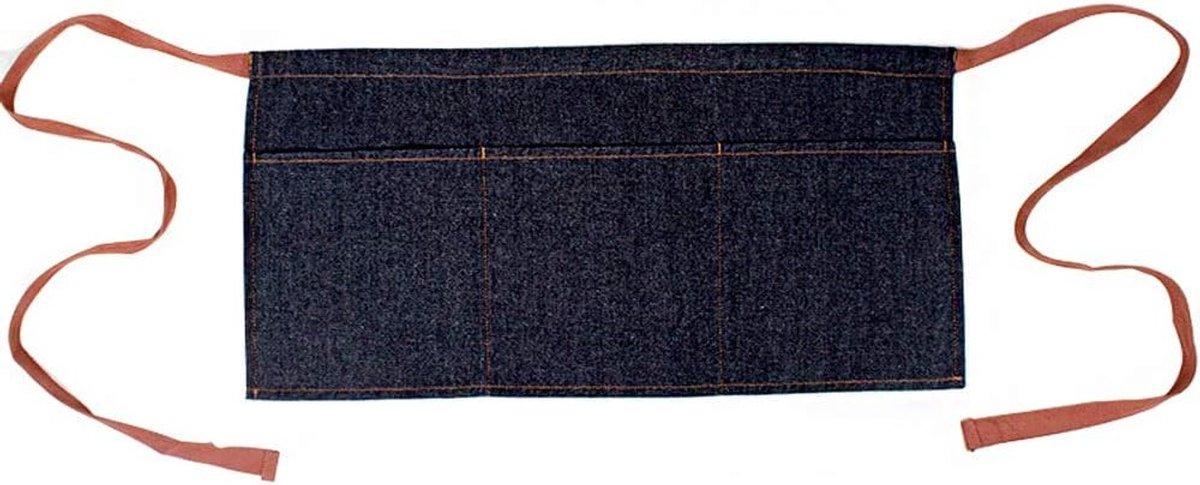 Unisex Zwarte Denim Schort met 3 Grote Zakken voor Ober, Barman en Barista