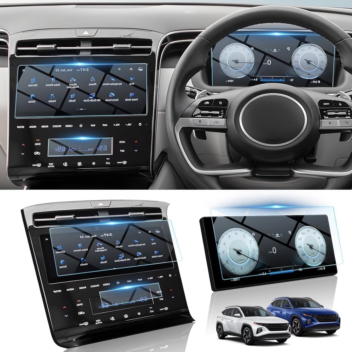 Beschermfolie voor Hyundai Tucson NX4 2021-2024, 9H Gehard Glas, Navigatiescherm en Cockpit Bescherming (Set van 3)