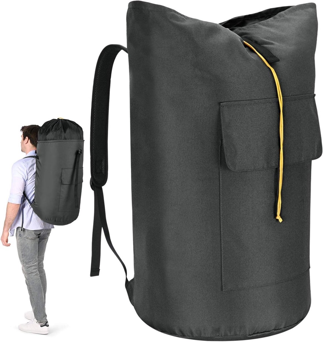 Grote Waterdichte Waszak XXL 115L met 2 Gevoerde Schouderbanden en Opvouwbaar Ontwerp voor Kleding en Vuile Was