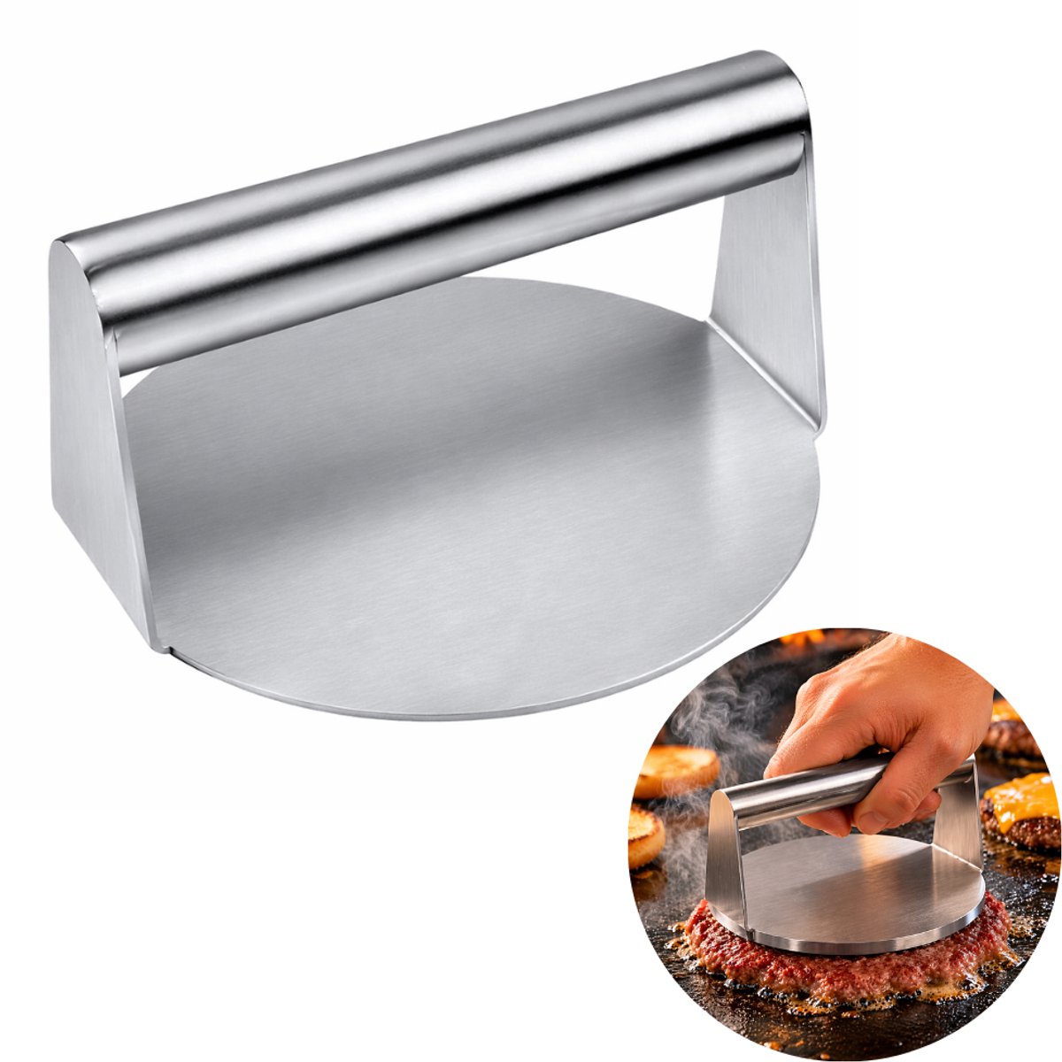Smash Burger Press - Smashburgerpers 13,7 Diameter - hamburgerpers - Hamburgers Maken - Smash burgers Maken - RVS