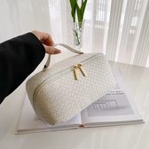 Toilettas, Make Up Tasje, Make Up Koffer, Beautycase, Make Up Organizer, Make Up Tas, Reis Toilettas, Reistas, Toilettas Dames, Make Up Organizer, Make Up Etui, Beautycase Koffer, Cosmetica Tas, Moederdag, Valentijnsdag, GEBREID PATROON, WIT