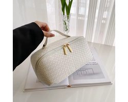 Toilettas, Make Up Tasje, Make Up Koffer, Beautycase, Make Up Organizer, Make Up Tas, Reis Toilettas, Reistas, Toilettas Dames, Make Up Organizer, Make Up Etui, Beautycase Koffer, Cosmetica Tas, Moederdag, Valentijnsdag, GEBREID PATROON, WIT