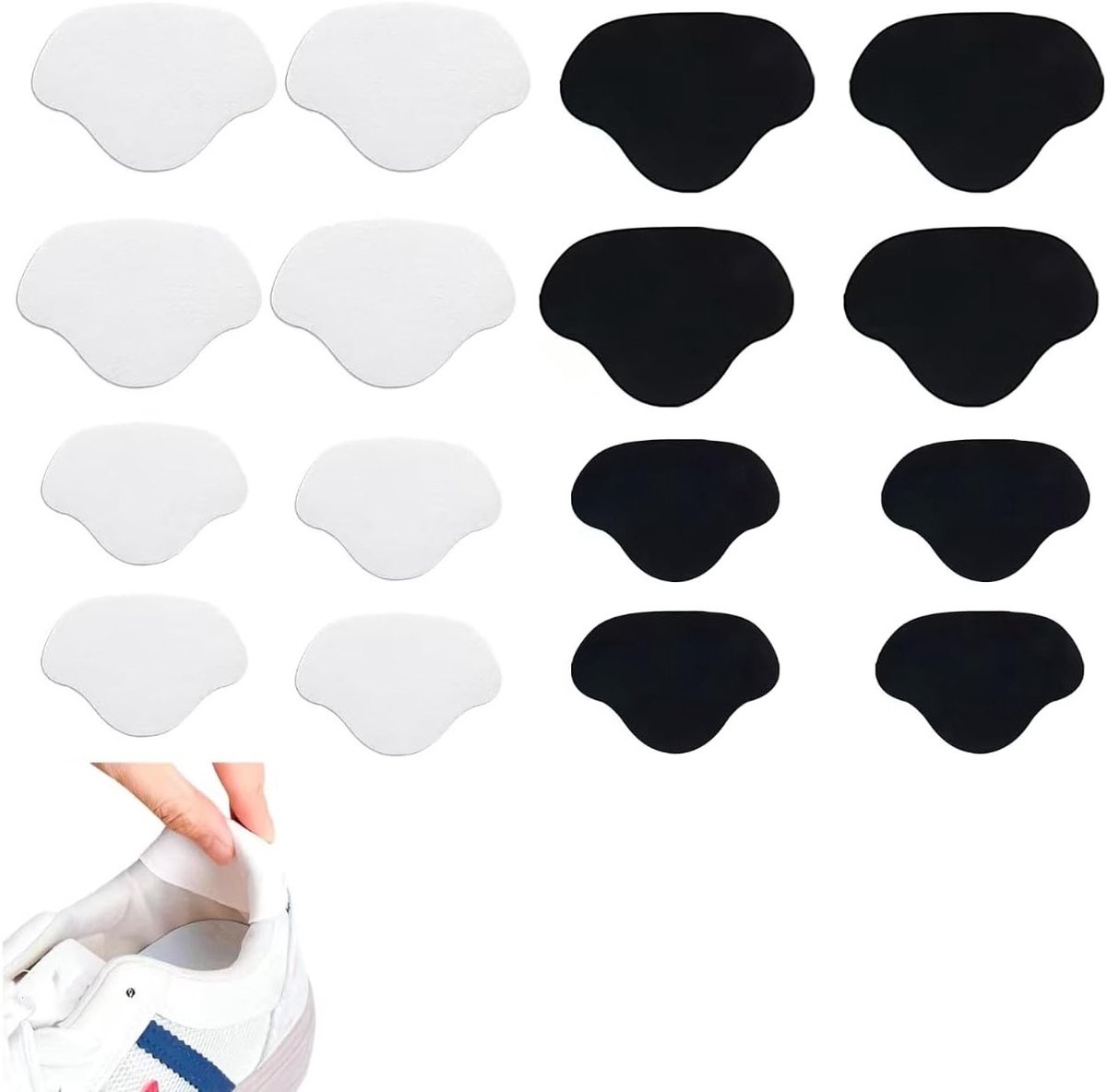 Heelpads voor Schoenen – Duurzame Bescherming voor Hielgaten – Ideaal voor Sneakers en Sportschoenen – 16 Stuks in Zwart en Wit