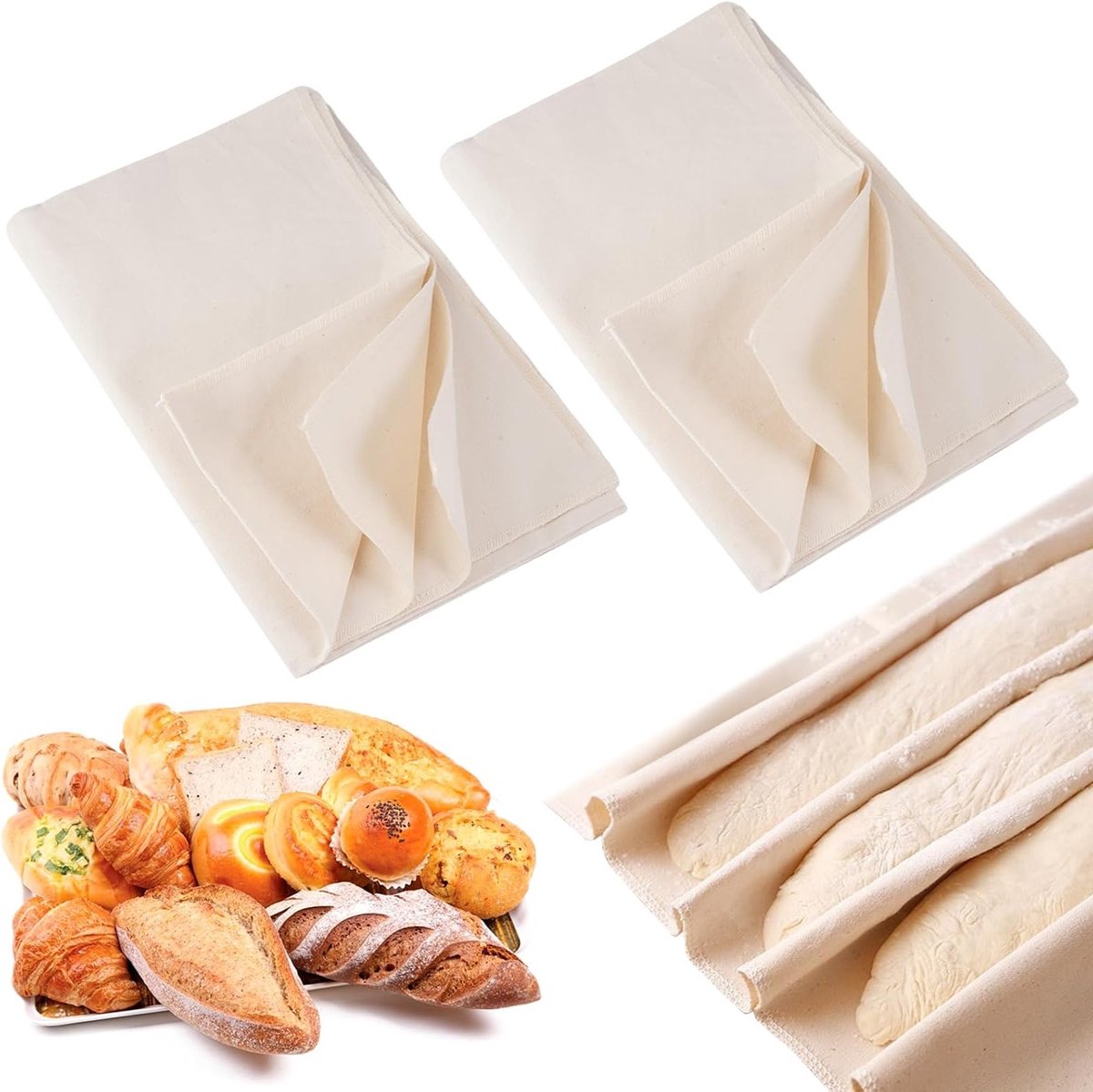 Linnen doek set van 2, 120 x 70 cm, ideaal voor brooddeeg, bakken, en fermenteren van deeg