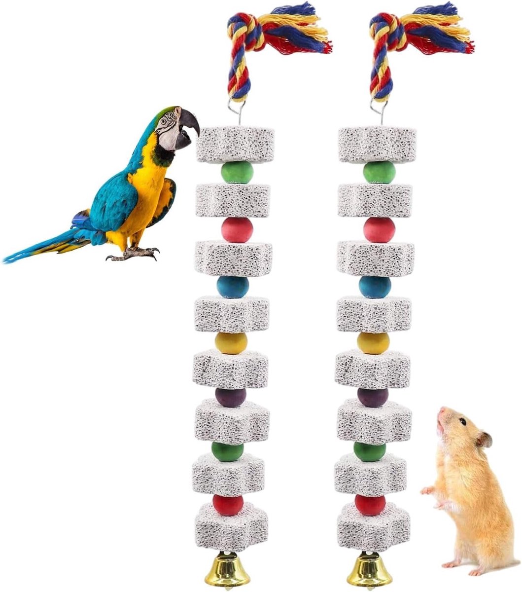 Grote Vogel Knaagspeeltjes Set van 2, Beak Whetstone voor Papegaaien, Tandverzorging, Geschikt voor Parkieten en Cockatiels