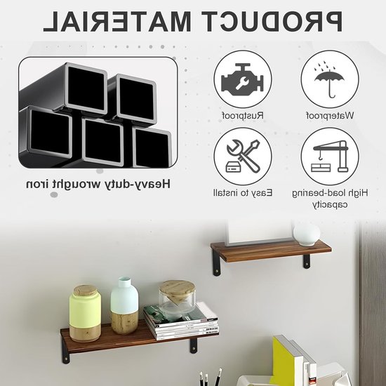 Set van 4 U-vormige metalen wandsteunen, 14 cm lang, 25 kg draagvermogen per paar voor uitschuifbare planken in woonkamer, keuken en badkamer, zwart van Merkloos — afbeelding 2