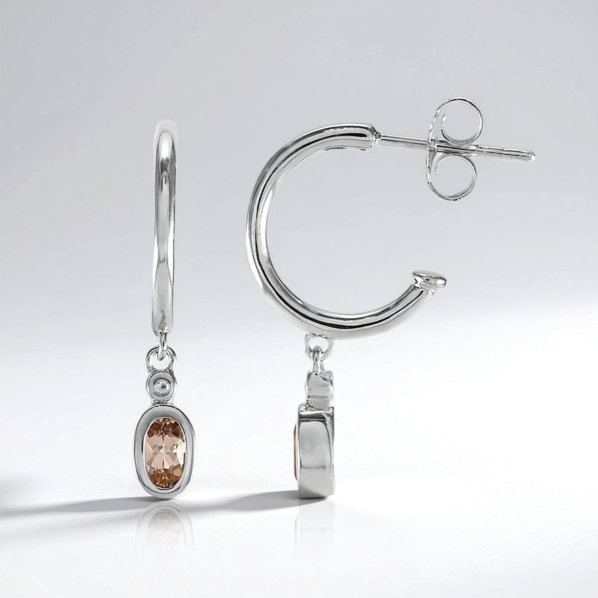 Cavill - Zilveren oorbellen 925 sterling - 0,434 ct Ouro Preto Imperial Topaz & Witte Topaas - Ovaal slijt, klassiek elegant hoepel ontwerp 26 mm