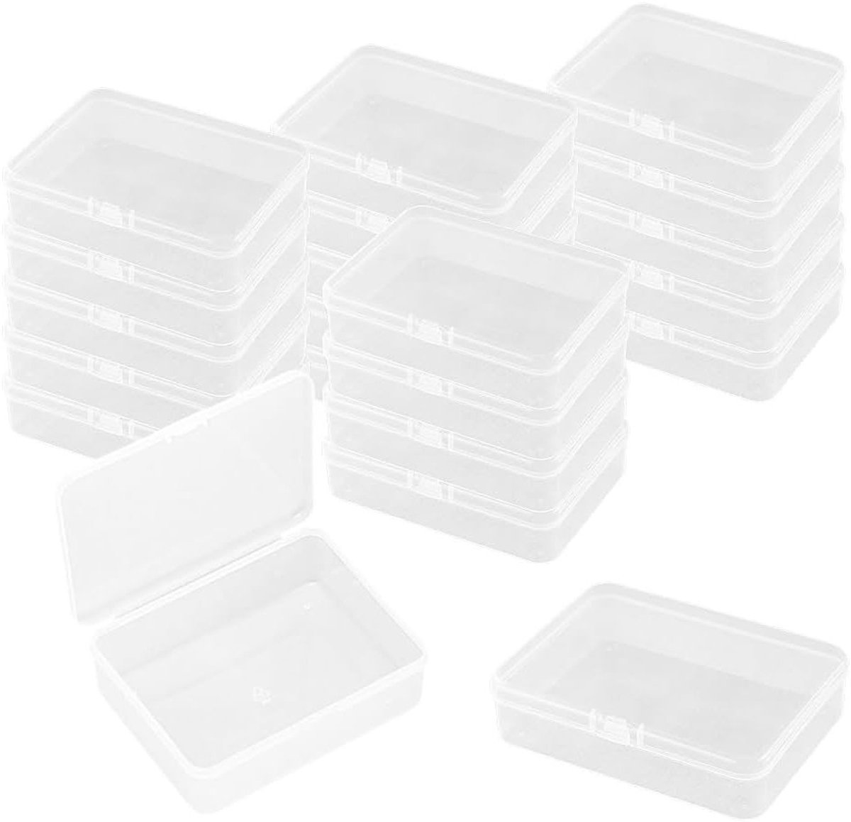 21-delige Plastic Doosjes voor Sieraden en Hobby, Doorzichtige Opbergdozen met Scharniereksel voor Kralen en Knutselprojecten (65*46*20mm)