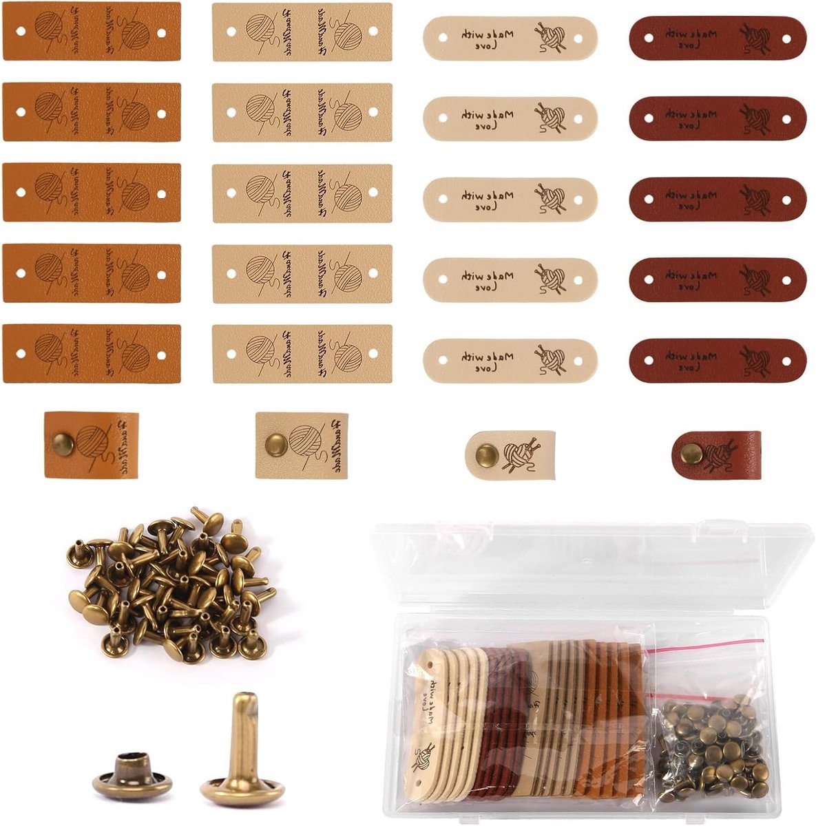 Handgemaakte Labels voor Naaiwerk, 20 Stuks, Leer Labels met Nieten voor DIY Decoratie en Creatieve Projecten