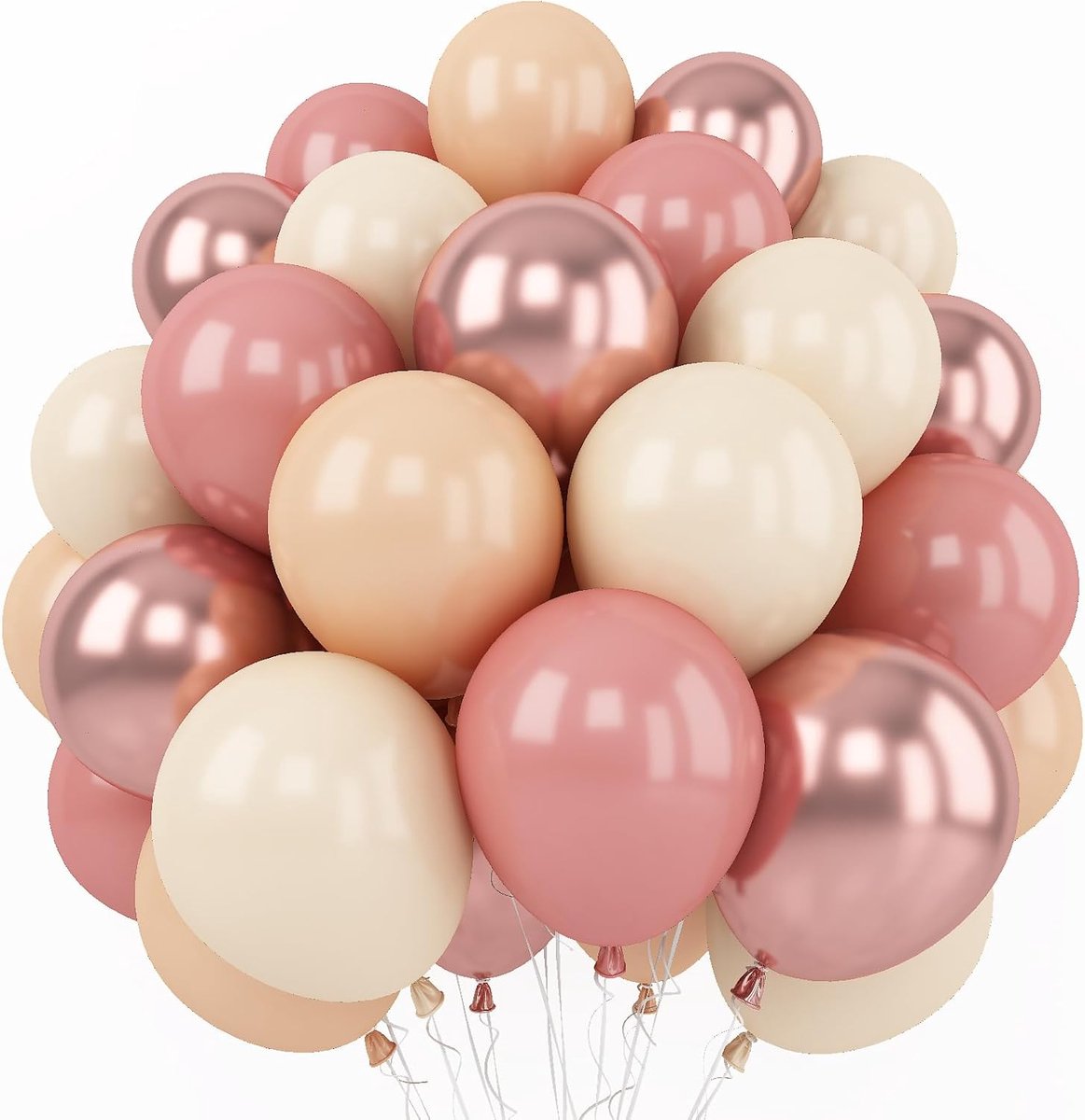 OLOEY Retro blushroze ballonnen-60 stuks 30 cm (12 inch) stoffig roze, metallic chroom-roségoud-wit-zand en nude ballonnen voor een vrijgezellenfeest-pompoenfeest-babyshower-meisjesfeest-boho verjaardag-bruiloft decoraties en benodigdheden