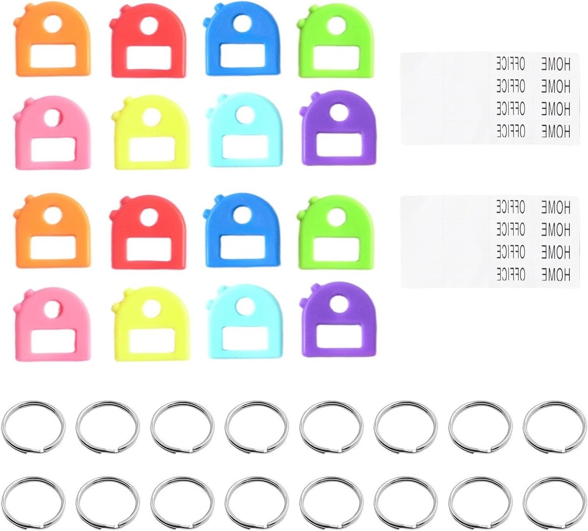 Set van 16 Beschermhoezen voor Sleutels, Rekbare Sleutelkappen met Labels, 8 Kleuren, Bescherming en Identificatie voor Standaard Huissleutels en Organisatie