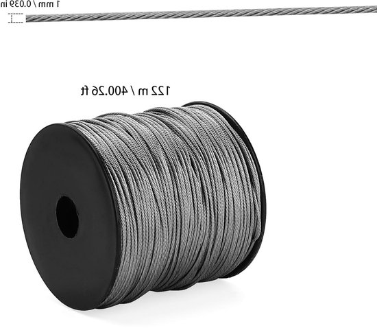 Duurzame 1mm Draad Kabel van 122m, RVS Kabel Spoel met 100 Stuks Crimp Terminals en Loops, Ideaal voor Klussen en Bevestigen — afbeelding 5
