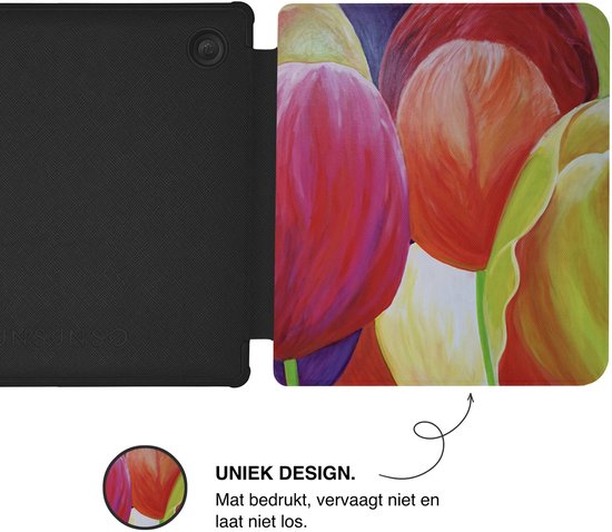 Lunso Geschikt voor Kobo Libra Colour hoes (7 inch) - Vegan Saffiano Leren sleepcover - Tulpen van Merkloos — afbeelding 4