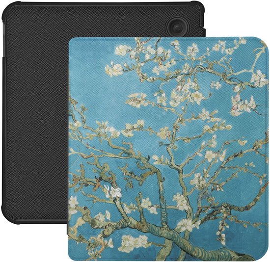 Lunso Convient pour la housse Kobo Libra Color (7 pouces) - Housse de nuit en cuir Vegan Saffiano - Van Gogh Almond Blossom