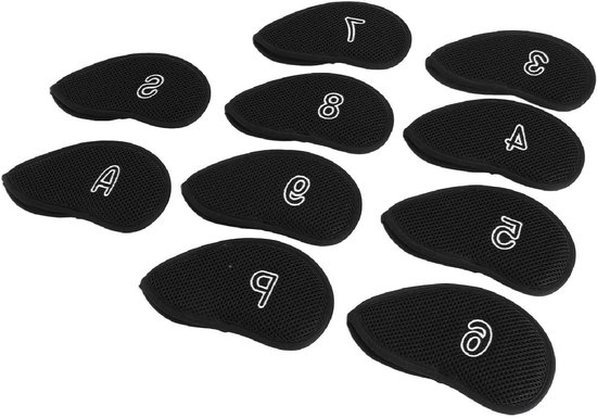 Allecto- Golfclub Hoofdomslag - Golfkopklep - Ademend Nylon Mesh - Zachte Voering - Golfijzeren Covers - Geschikt voor Golfclubs - Set van 10 stuks - Beschermend - Zwart - Duurzaam - Handig - Golfaccessoires. van Merkloos — afbeelding 2