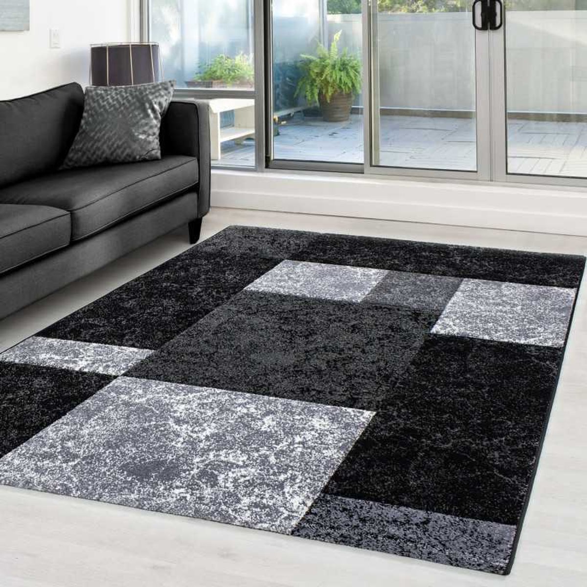 TapisTrend Designer tapijt Zwart-Grijs-Wit 80x300 cm Modern 3D- met contouruitsparing, Hawaii 1330