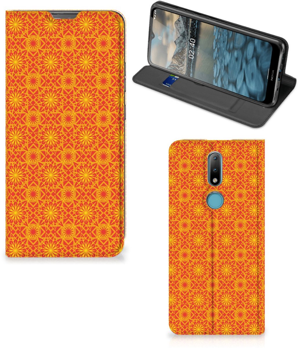 Nokia 2.4 Hoesje met Magneet Batik Oranje