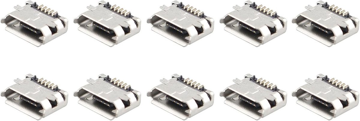 Allecto - Micro USB Type B Bushing - 180 graden - 5 pin - SMD SMT Solder Connector - Phone - Geschikt voor telefoon - Zwart met goudkleurige pinnetjes