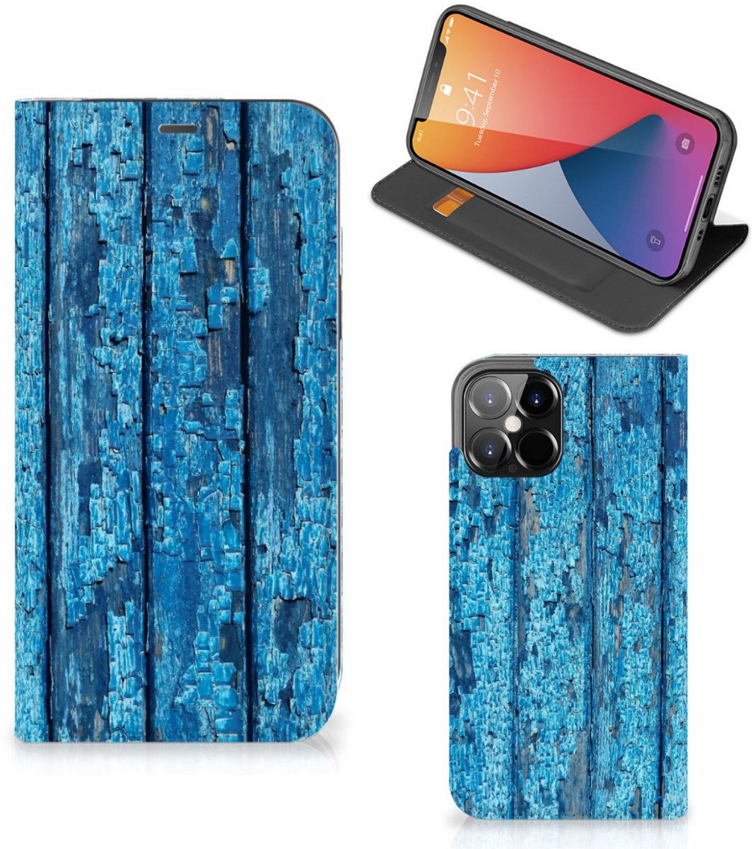 iPhone 12 Pro Max Book Wallet Case Wood Blue