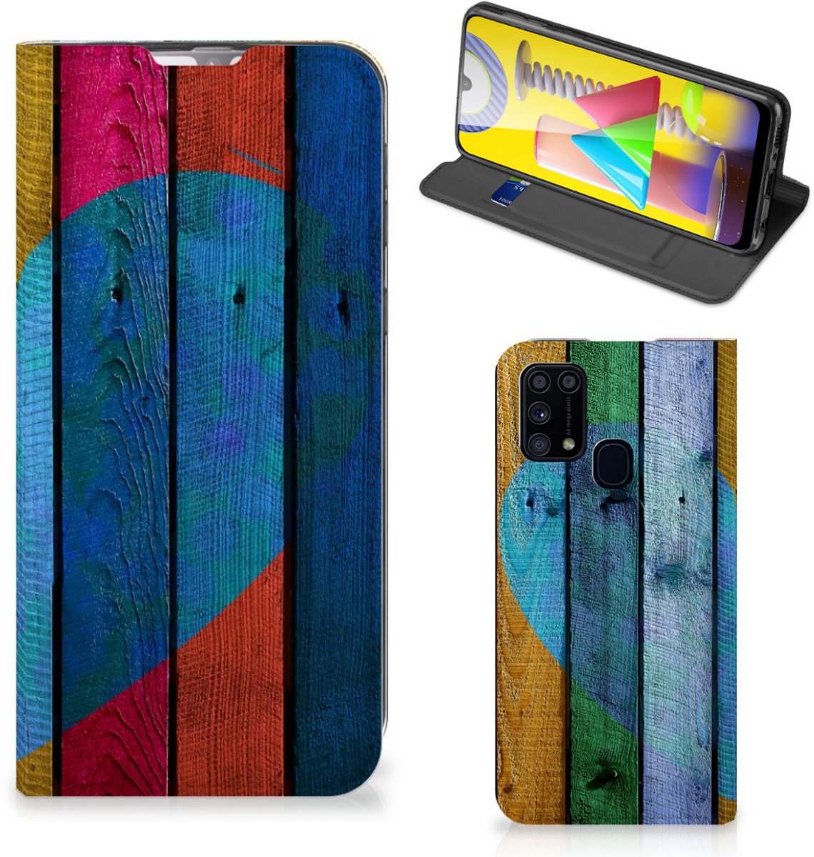 Samsung Galaxy M31 Book Wallet Case Wood Heart - Cadeau voor je Vriend