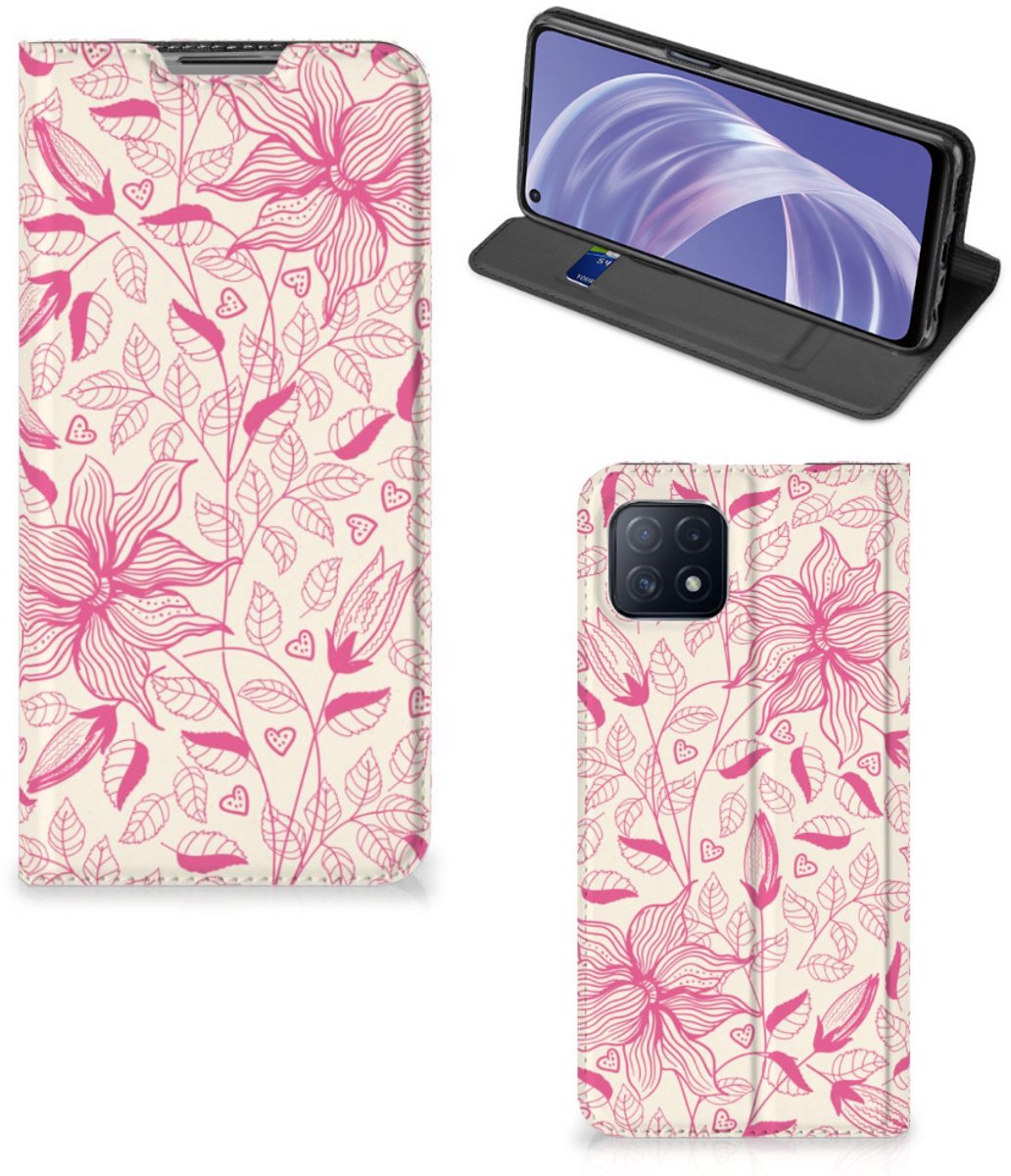 OPPO A73 5G Smart Cover Pink Flowers