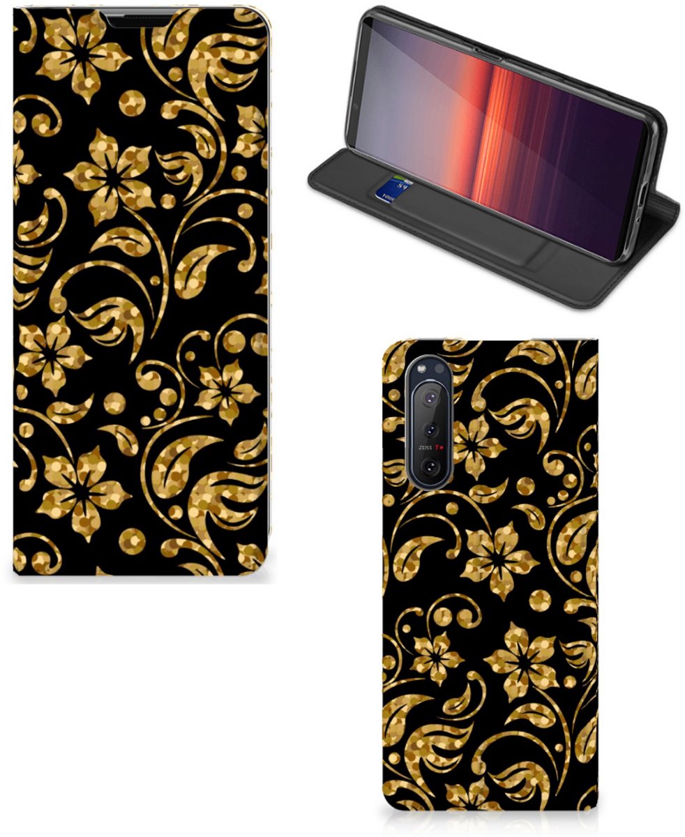 Sony Xperia 5 II Smart Cover Gouden Bloemen