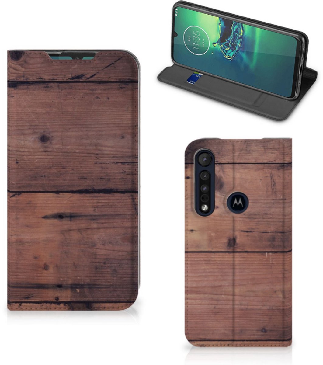 Motorola G8 Plus Book Wallet Case Old Wood