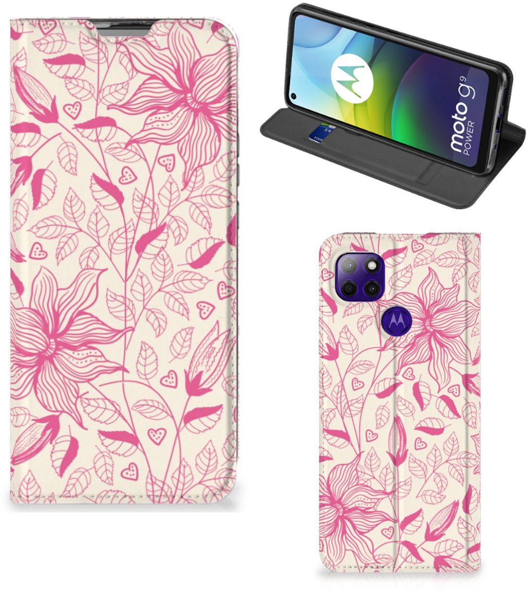 Motorola Moto G9 Power Smart Cover Pink Flowers