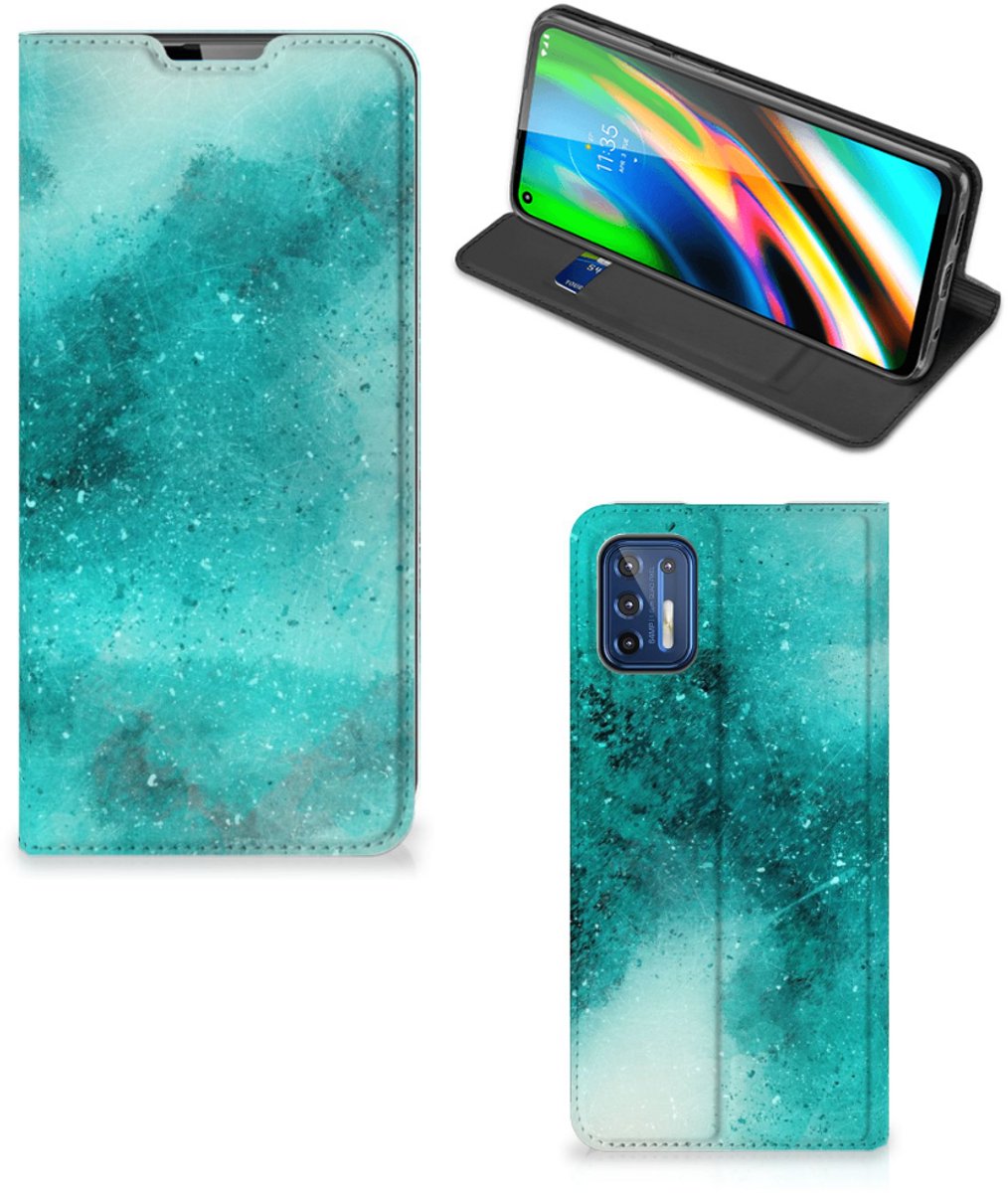 Bookcase Motorola Moto G9 Plus Painting Blue