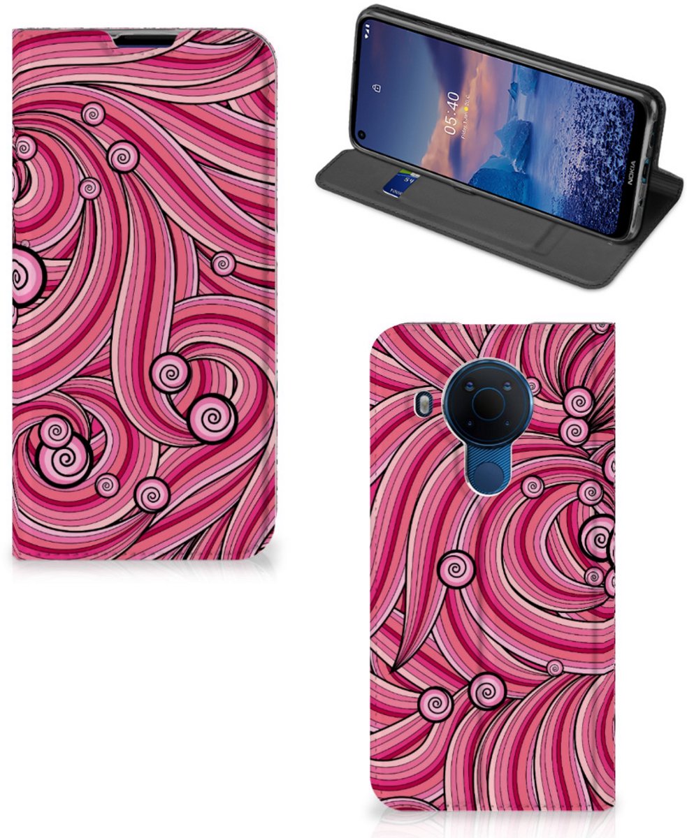 Standcase Hoesje voor Nokia 5.4 Bookcase Swirl Pink