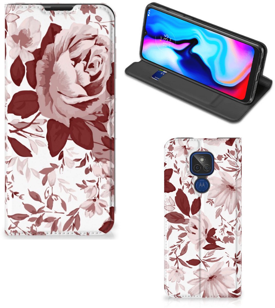 Bookcase Motorola Moto G9 Play Watercolor Flowers