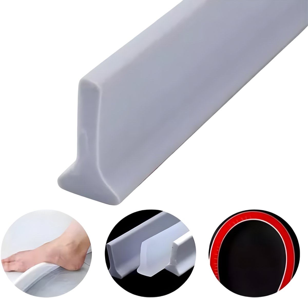 Badkamer Waterbarrière Strip - Douchedrempel 200 cm - Zelfklevende Siliconen Waterstopper - Waterstopper Tegen Waterlekkage - Waterkering voor Douche, Bad en Keuken - Grijs