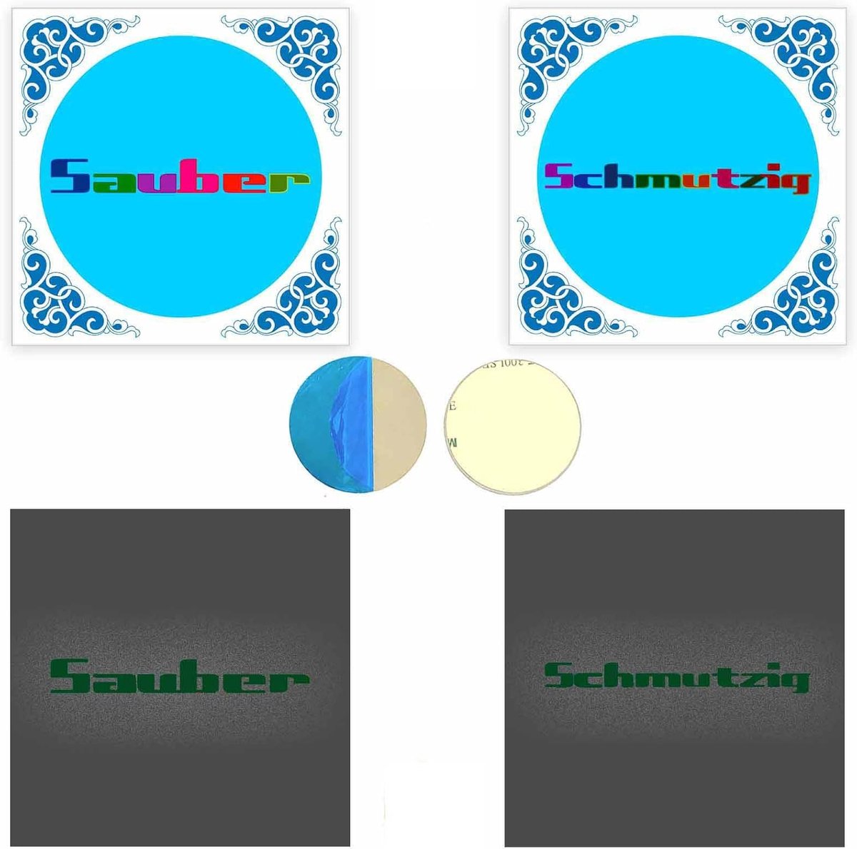 2pcs Schone Vies - Vaatwasserbestendige Magneten - Luminous Magnet - Vierkante Sliding Board - Schoon en Vies (Schoon/Vies Signaal)