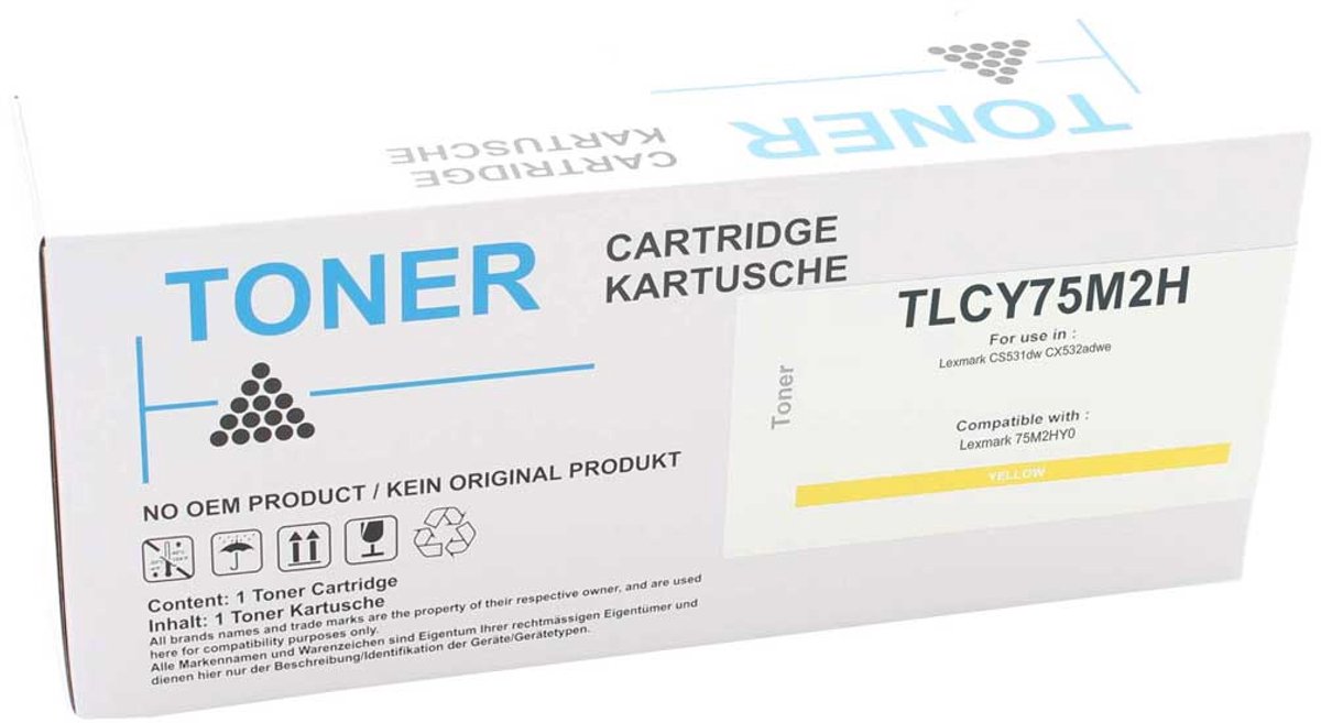 Lexmark TLCY75M2H - Toner Geel - 8.800 pagina's - Huismerk Compatible - Geschikt voor Lexmark CS-531DW Lexmark CX-532ADWE