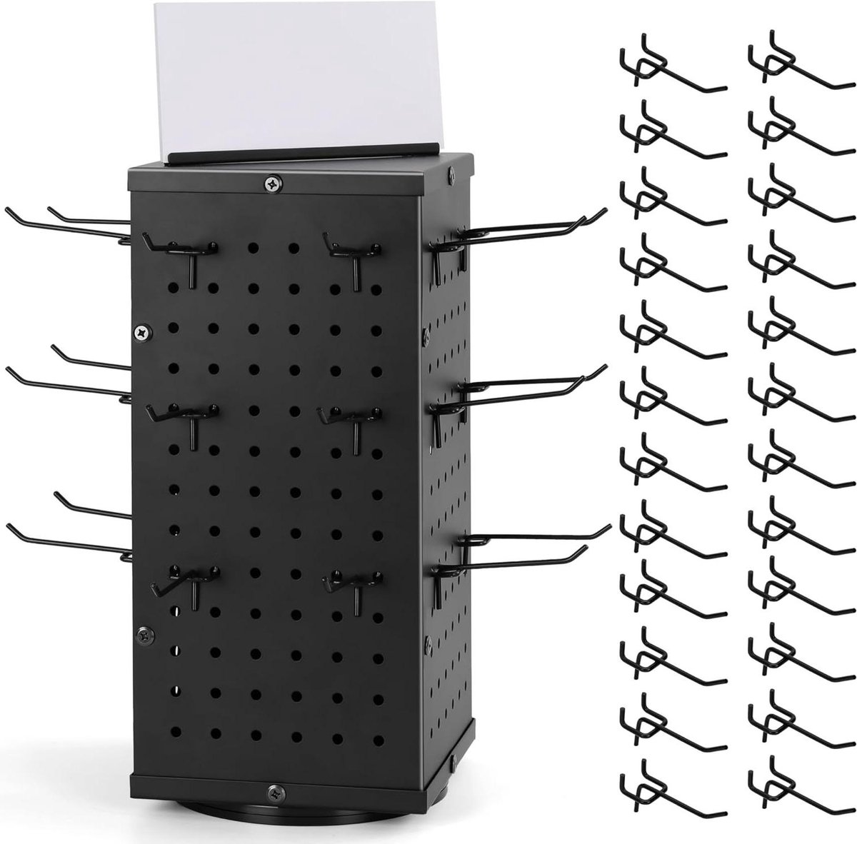 Pegboard Display Stand - Draaibaar Rek - Producten Presenteren - 4-zijdig Roterend - 48.3 cm Hoog - Zwart