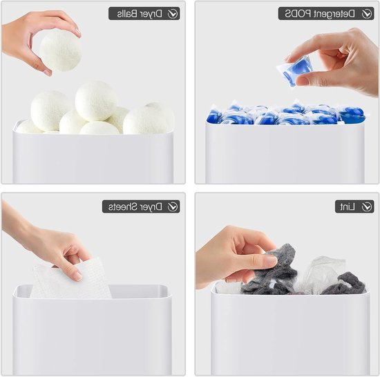 Magnetische Fluff Bin voor de Wasruimte, Badkamer en Wasmachine - Wandmontage Opslagcontainer voor Wasmiddel Pods, Drogerballen en Afvalbeheer — afbeelding 4